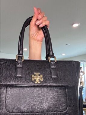Tory Burch Black Leather Satchel with Gold Hardware
